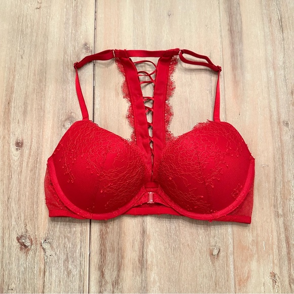 NWOT Victoria’s Secret Front Close Lace Push-up Bra Vibrant Red 32C - Picture 5 of 10